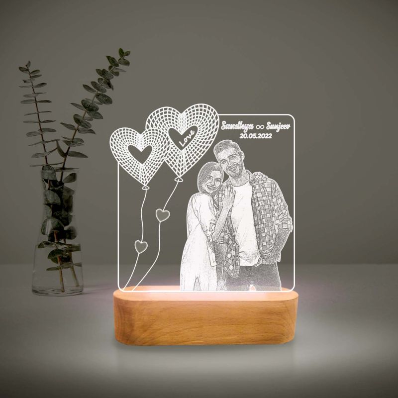 Personalized Photo Engraved Night Lamp with Cool White Light | Gift for Newly Married Couple